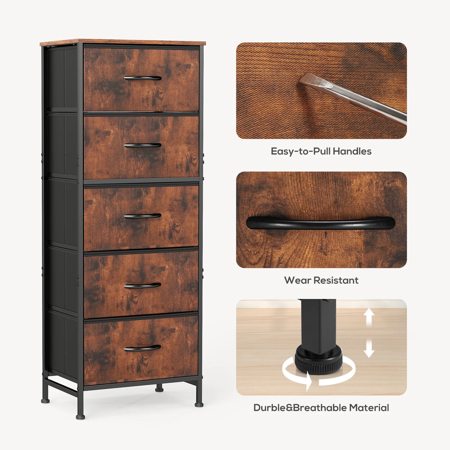 JHK Contemporary Dresser With Fabric Drawers And Steel Frame