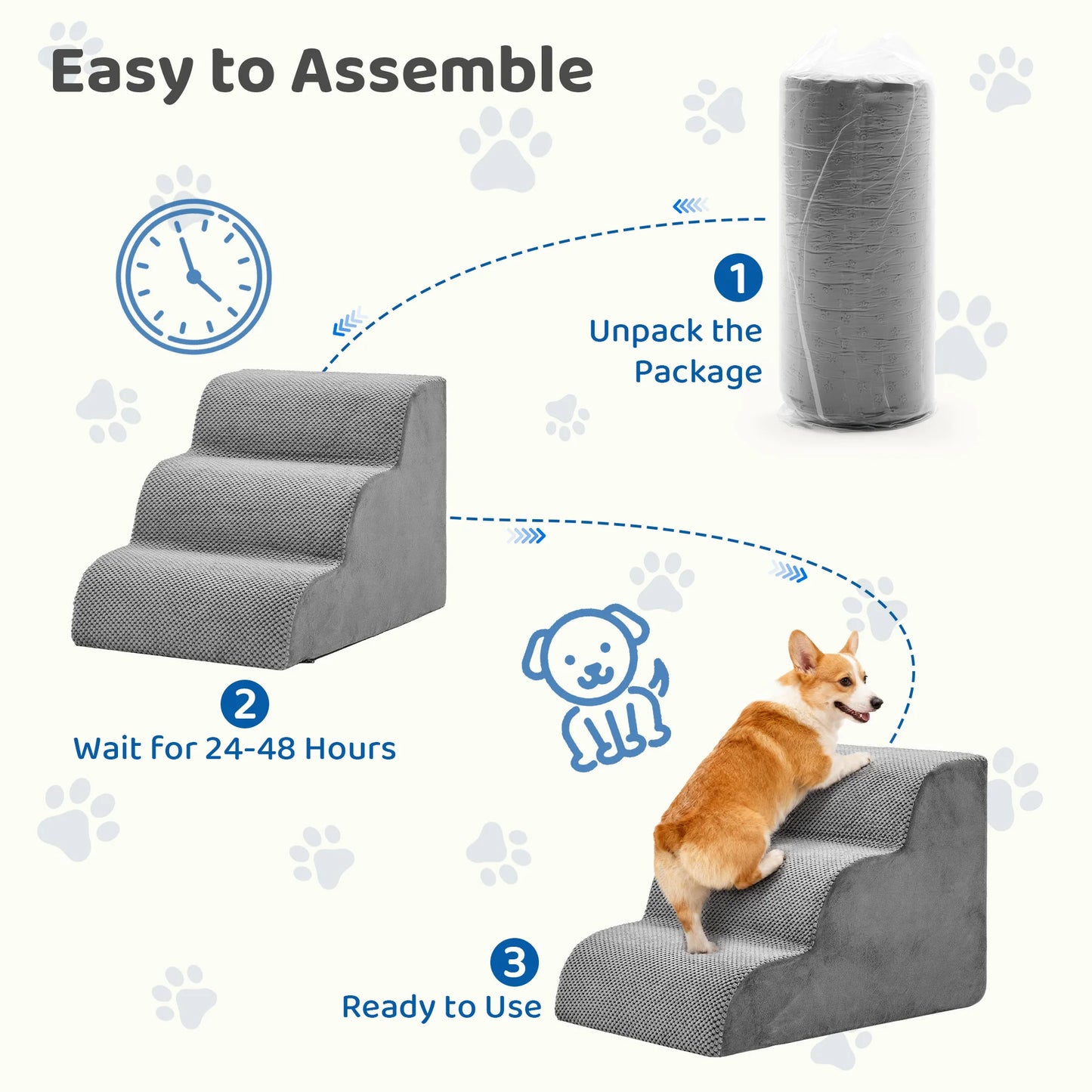 JHK 3-5 Step High-Density Foam Dog Stairs For Small Dogs