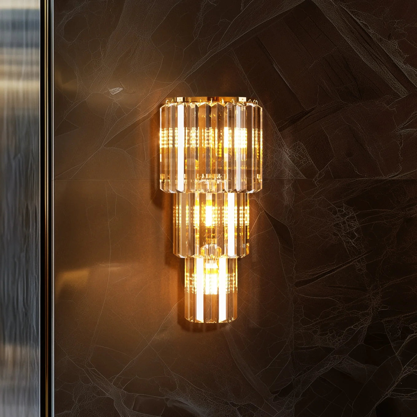 LUVODI Modern Crystal Wall Lamp 3-Layer Sconce With E14