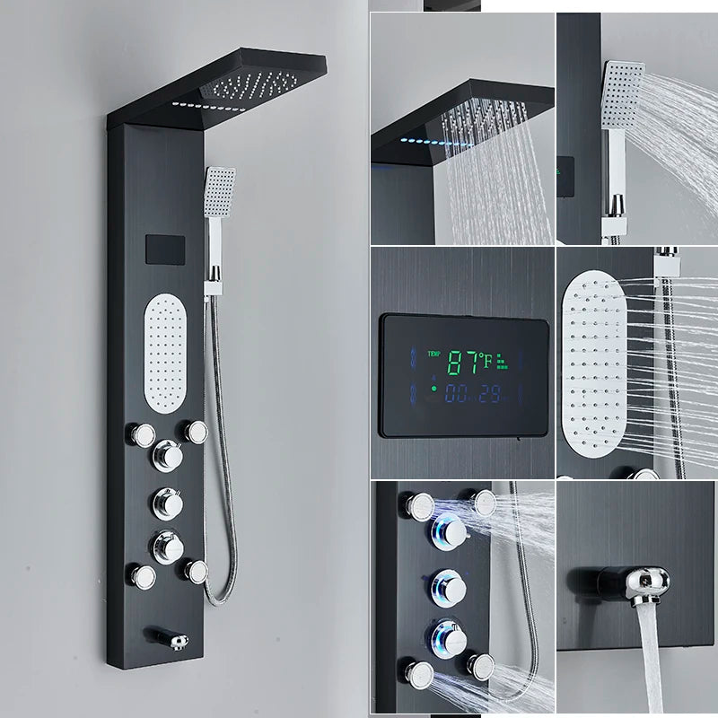 Shinesia Luxury LED Shower Panel With Massage Jets Rain