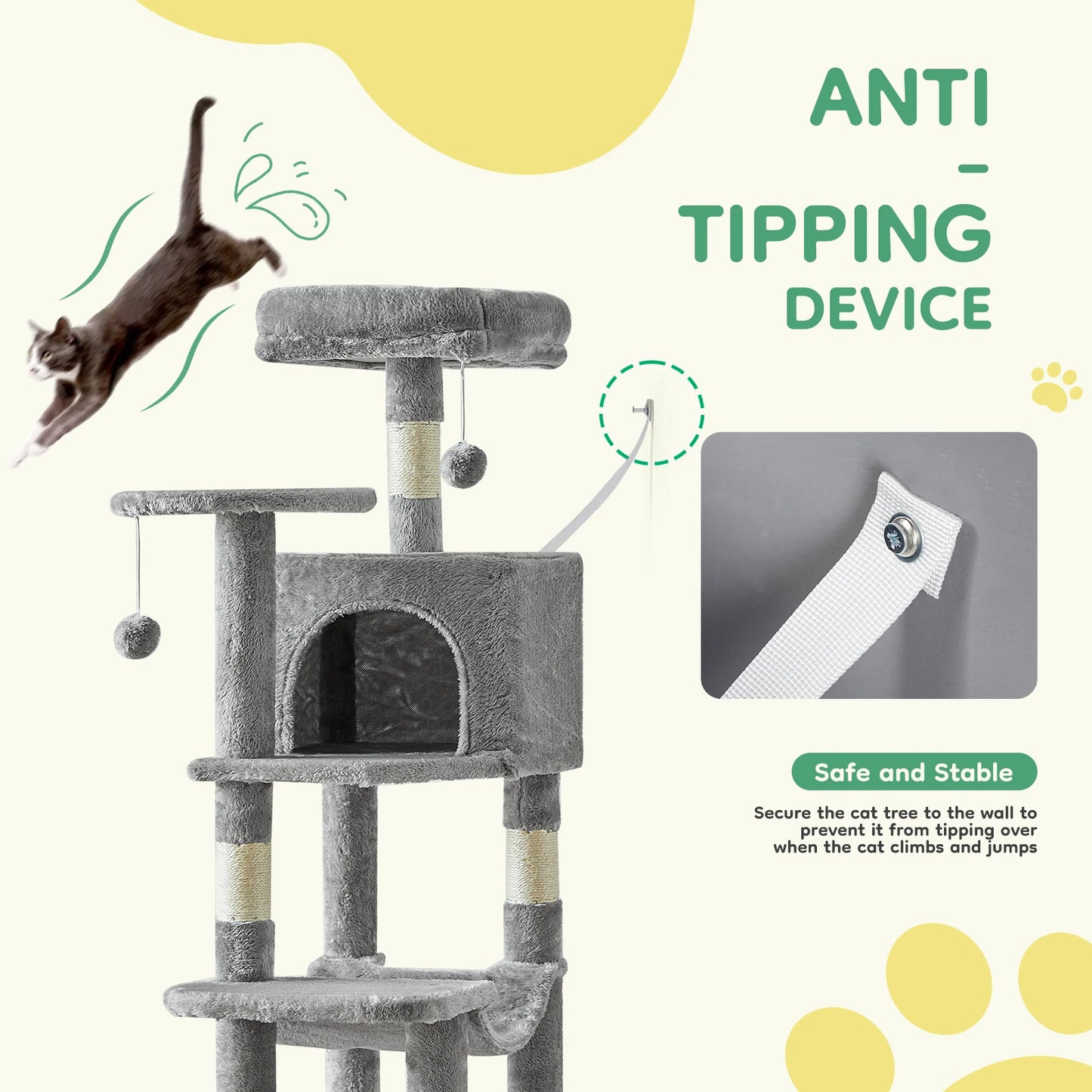 JHK Cat Tree Tall Multi Level Climbing Tower For Indoor Cats