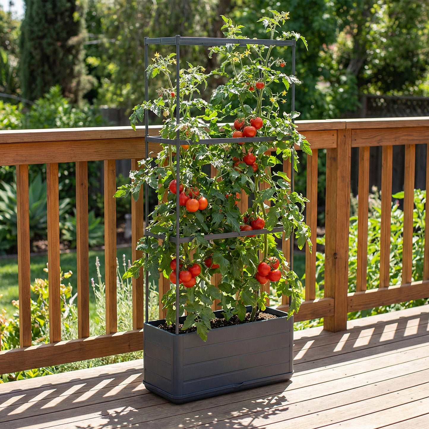 Raised Garden Bed Planter With Trellis For Self Watering Climbing Plants