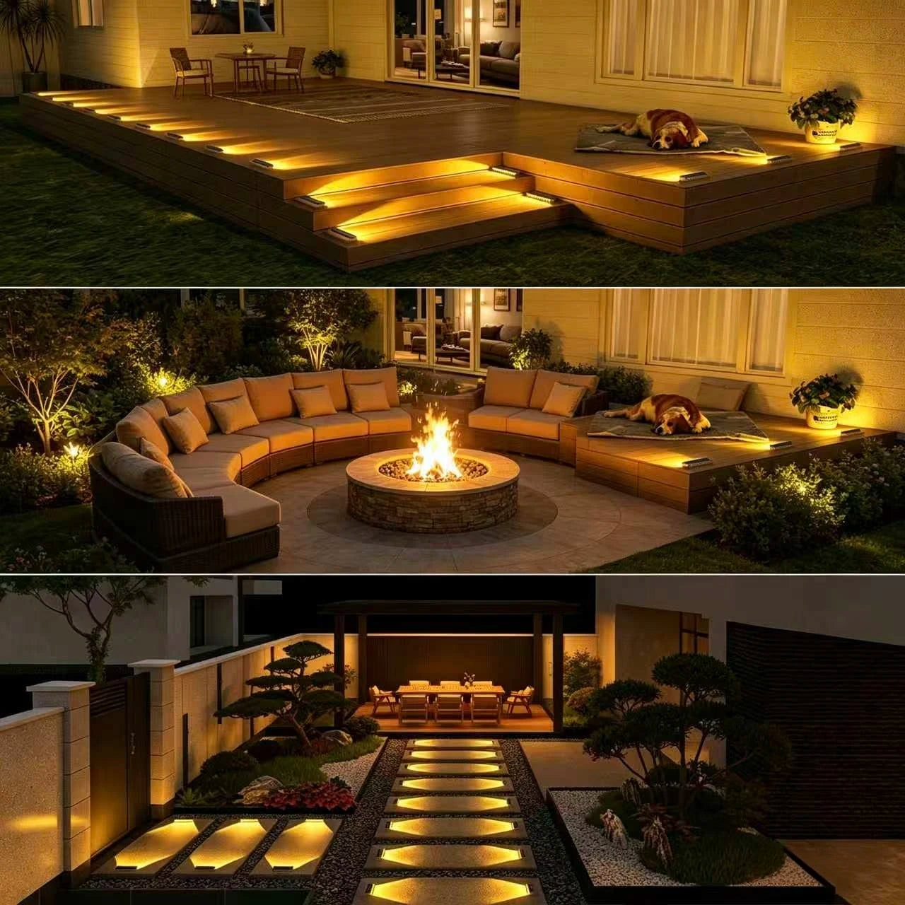 Outdoor Solar LED Step Lights 4 Pack IP68 Waterproof Walkway Garden