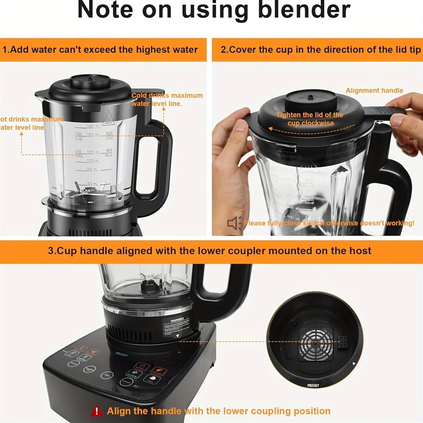 Prasky 2400W Heating Blender 25000 RPM Heavy Duty Auto Clean