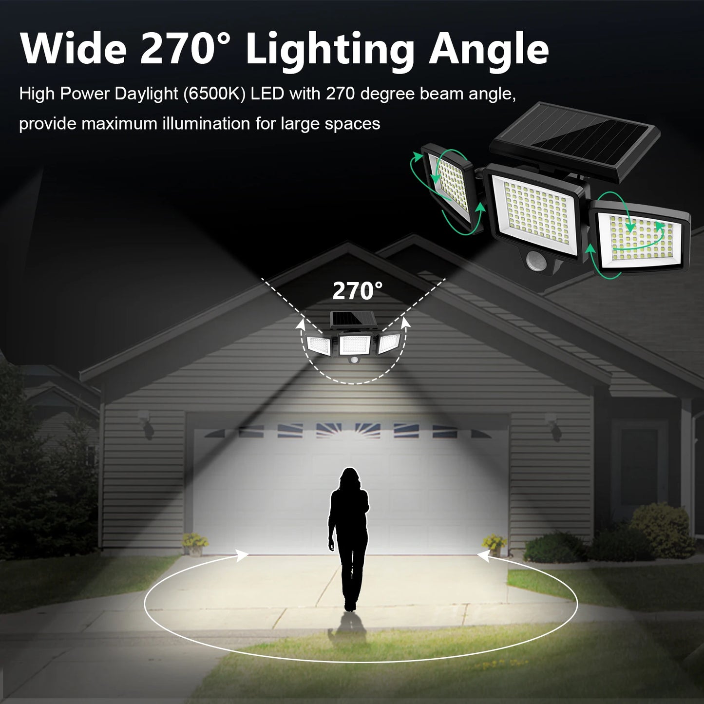 SZRSTH Three Head Solar Motion Sensor Outdoor Light With Remote