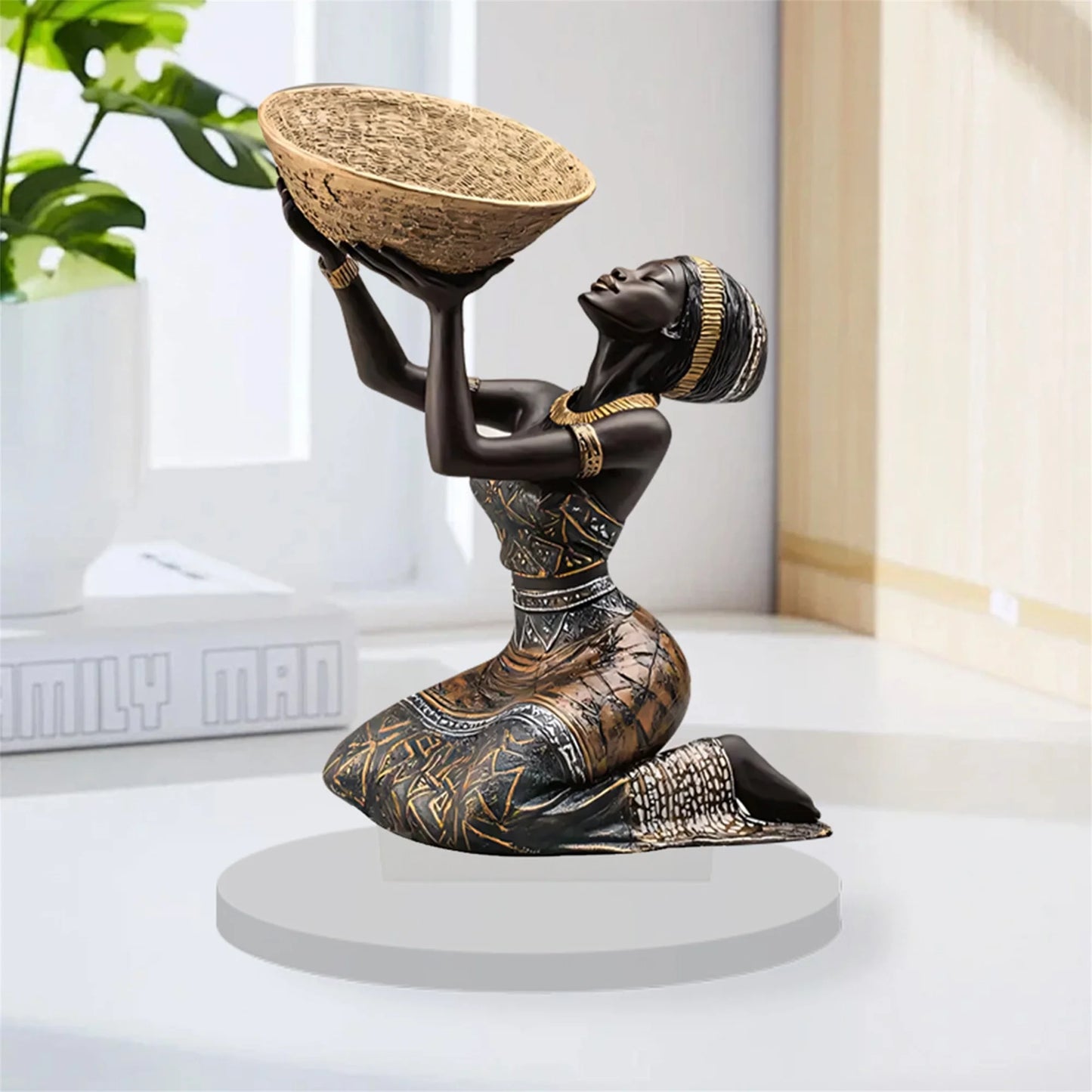 African Tribal Lady Figurine Resin Sculpture For Living Room Decor