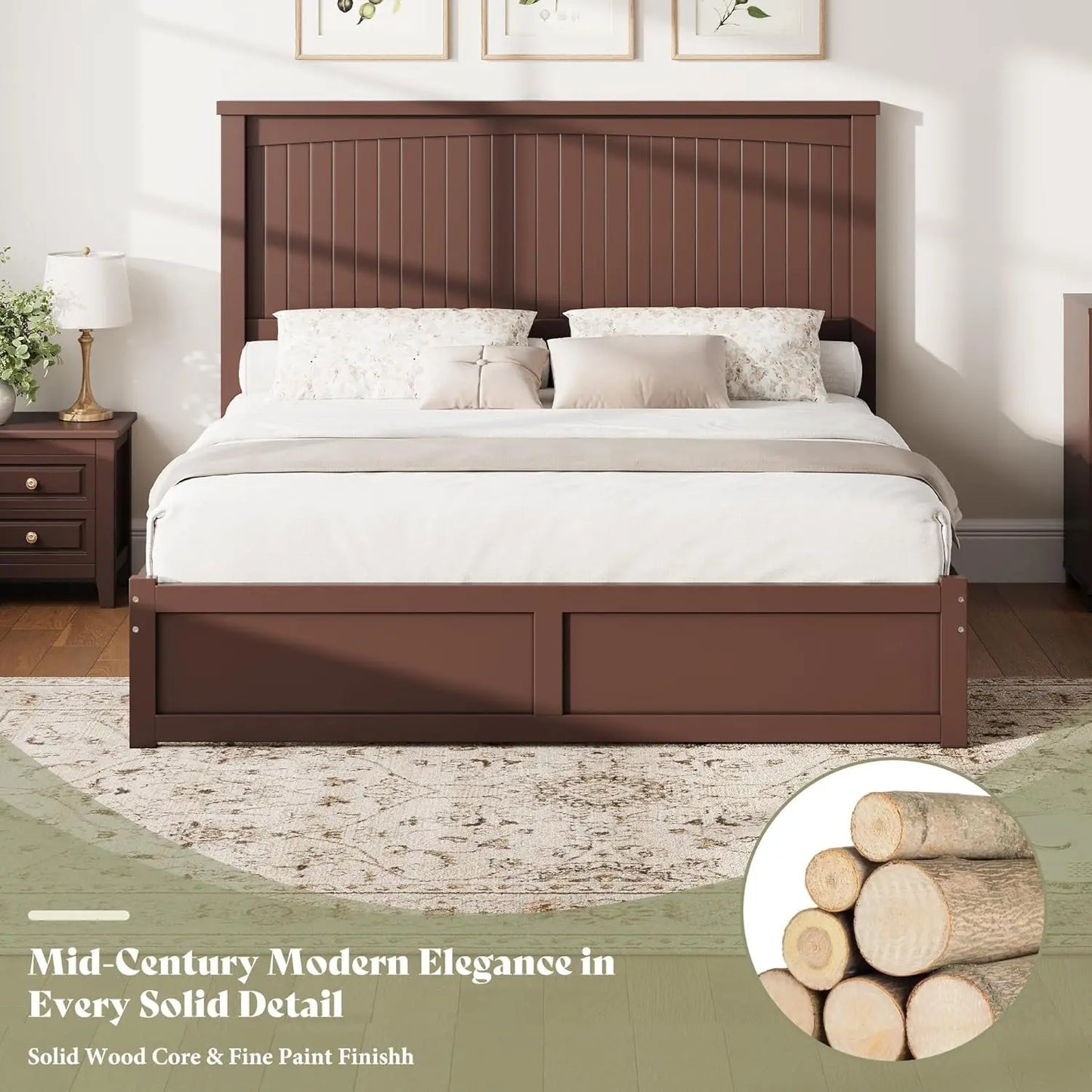 Solid Wood Platform Bed Frame With Headboard And Two Drawers