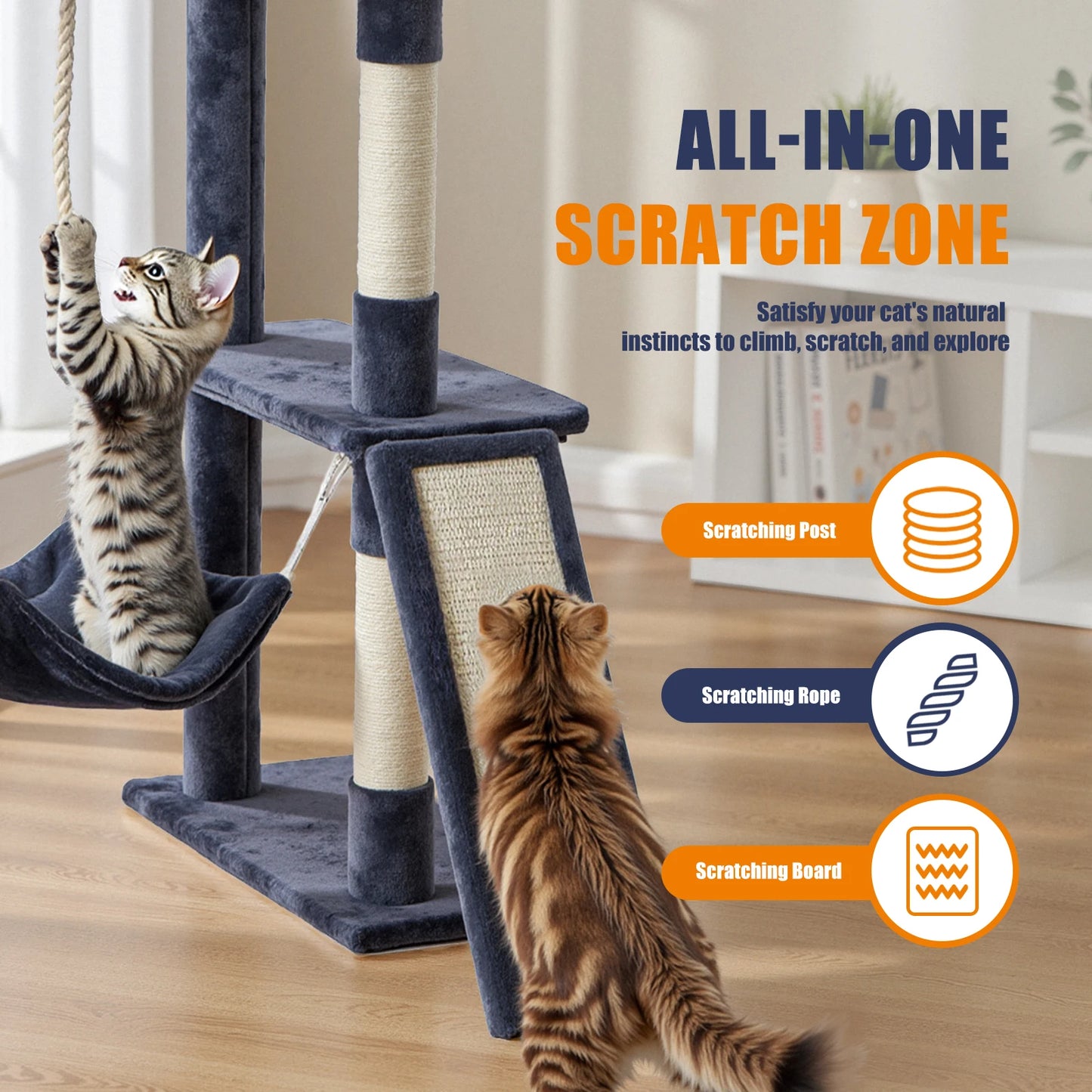 JHK Cat Tree Tall Multi Cat Climbing Tower With Sisal Scratching Posts