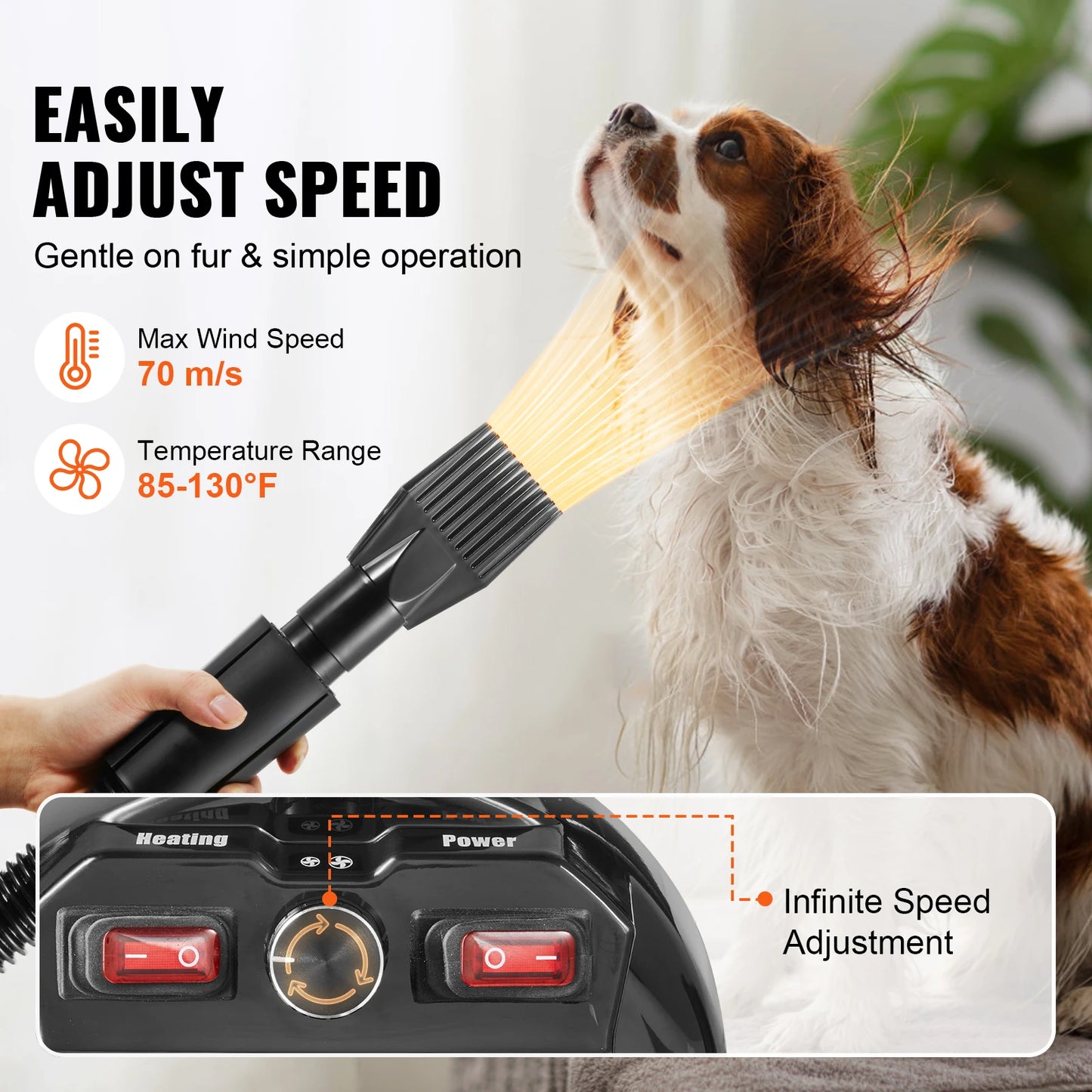 SucceBuy 2000W Dog Hair Dryer With Adjustable Speed And Temperature