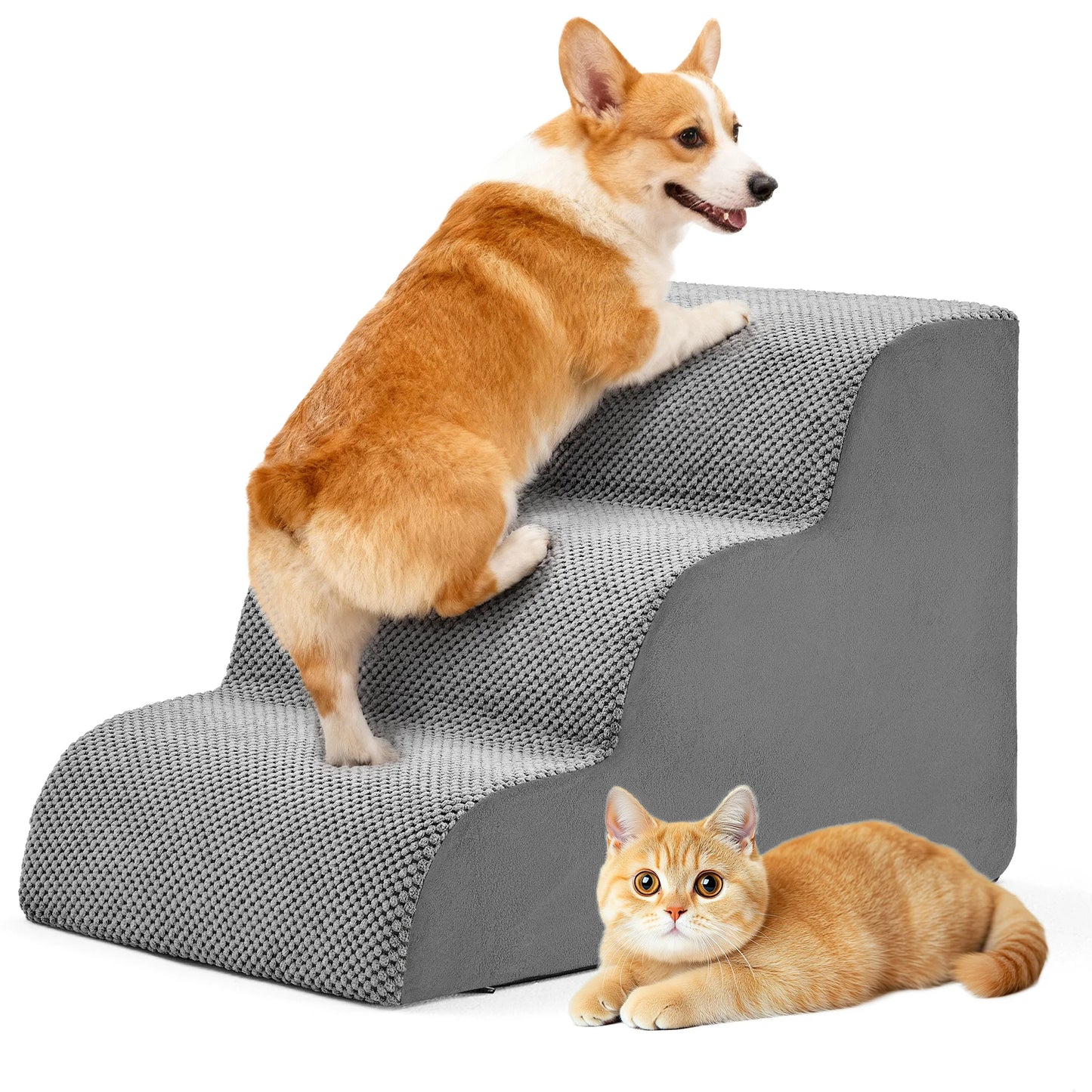 JHK 3-5 Step High-Density Foam Dog Stairs For Small Dogs