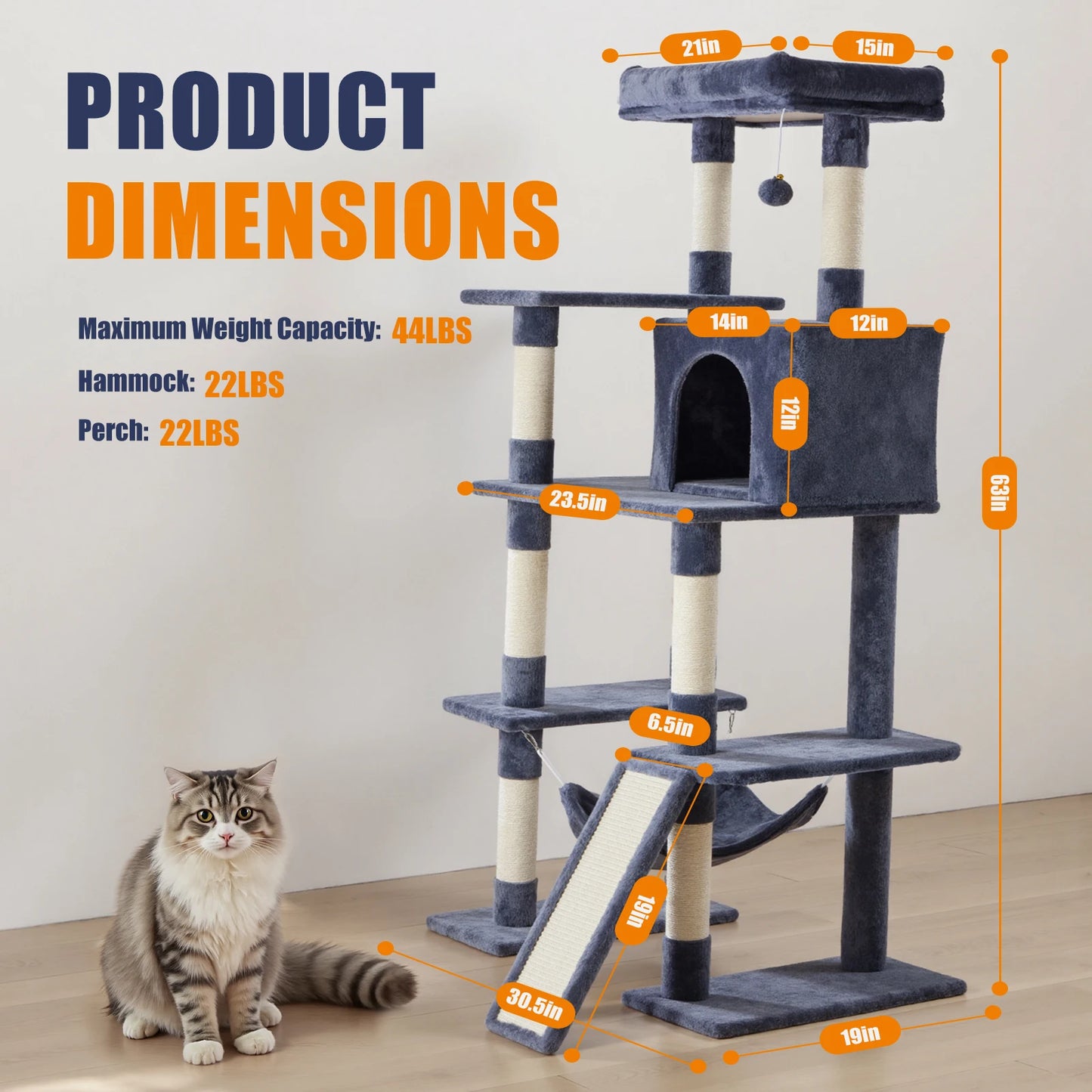JHK Cat Tree Tall Multi Cat Climbing Tower With Sisal Scratching Posts