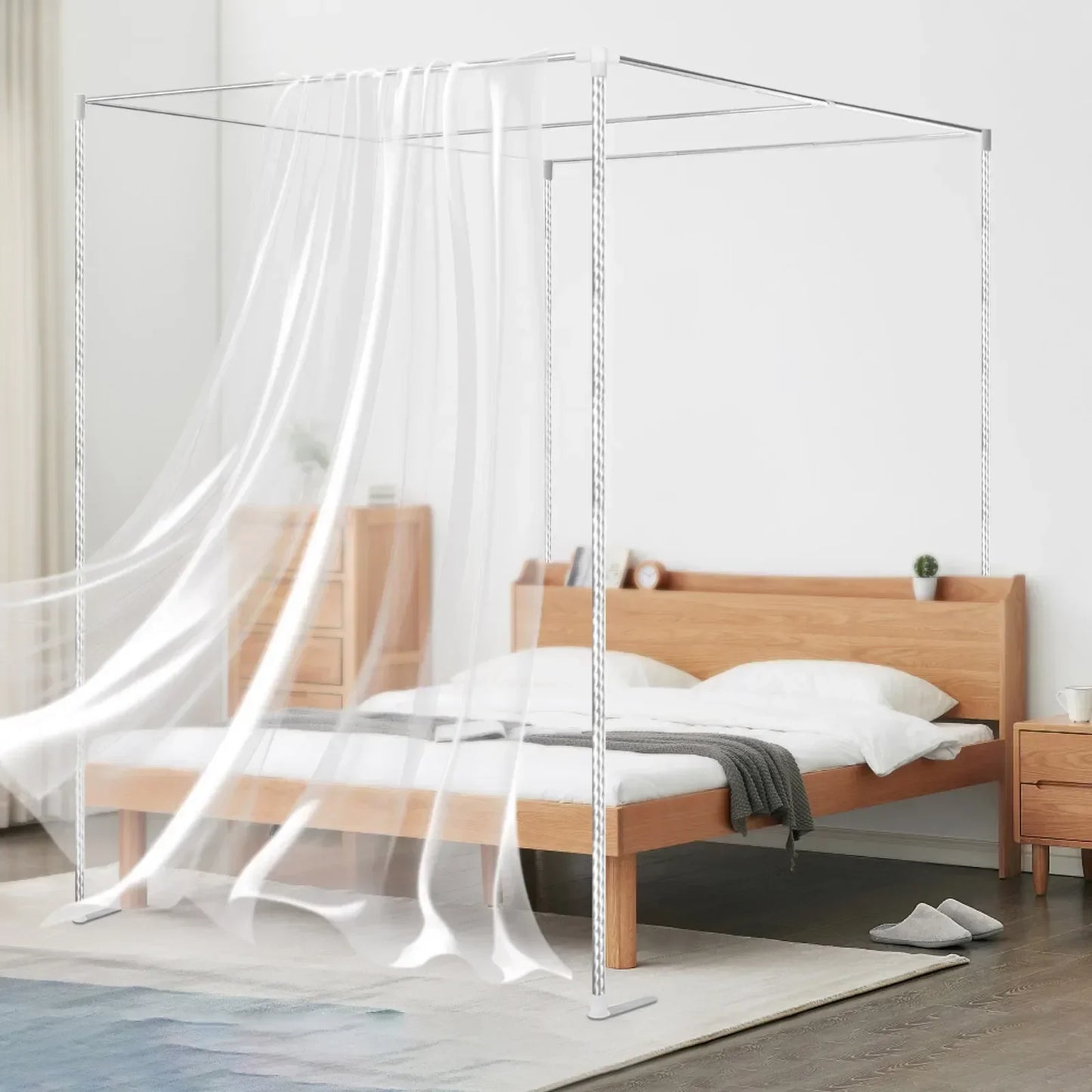 Stainless Steel Four-Corner Bed Canopy Frame For Single To King Beds