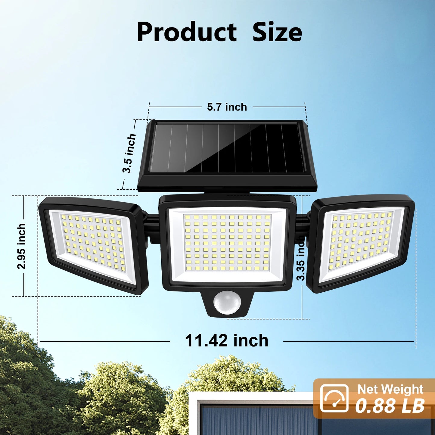 SZRSTH Three Head Solar Motion Sensor Outdoor Light With Remote
