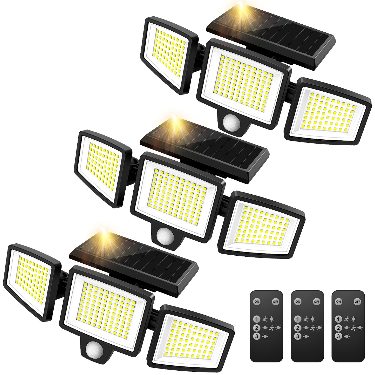 SZRSTH Three Head Solar Motion Sensor Outdoor Light With Remote