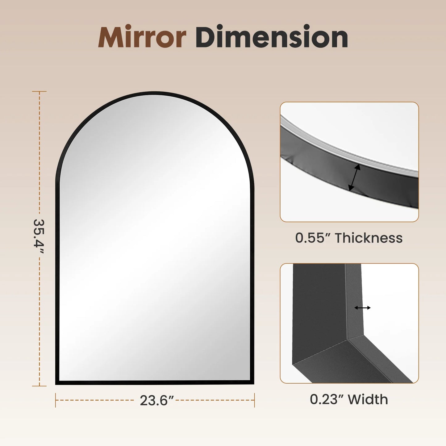 JHK Arched Metal Framed Wall Mirror For Bathroom And Bedroom