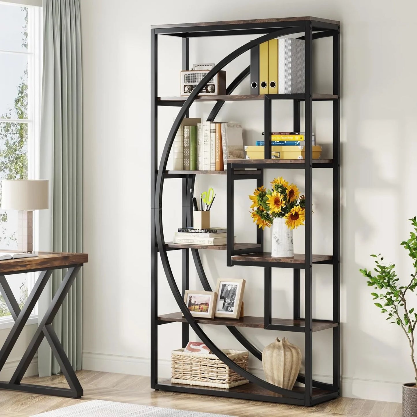 Little Tree Industrial 5-Tier Etagere Bookcase For Living Room