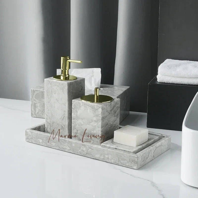 Pitaya Flower Natural Marble Bathroom Accessories Set With Soap Dispenser