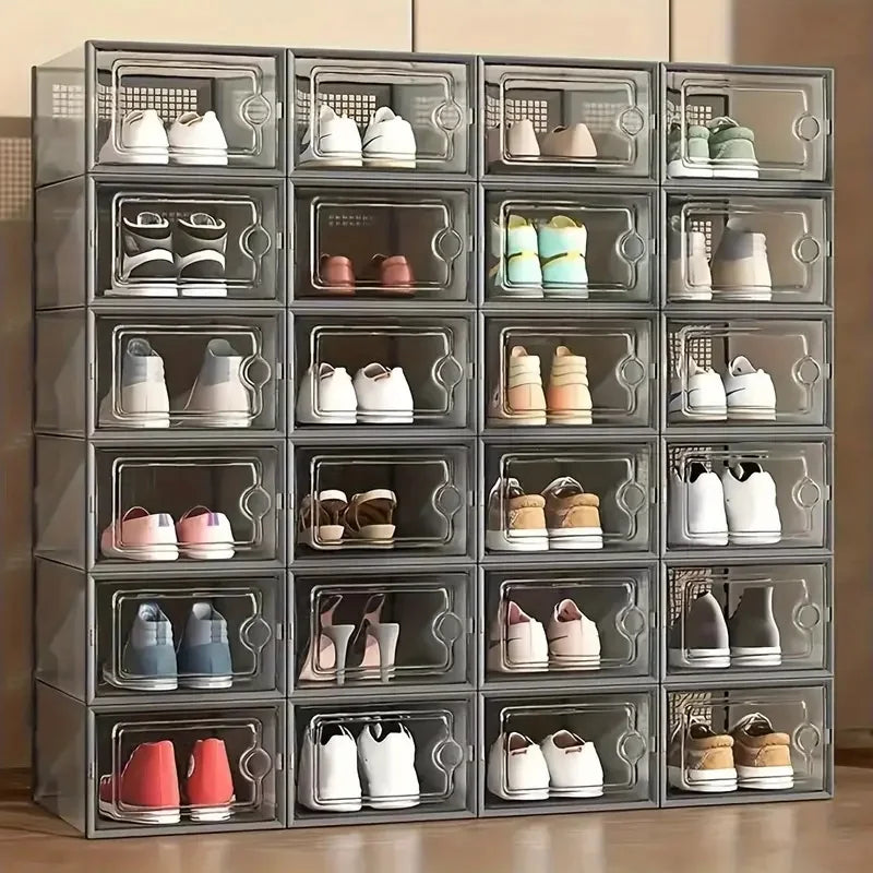 24 Piece Stackable Plastic Shoe Storage Boxes Dustproof Organizer