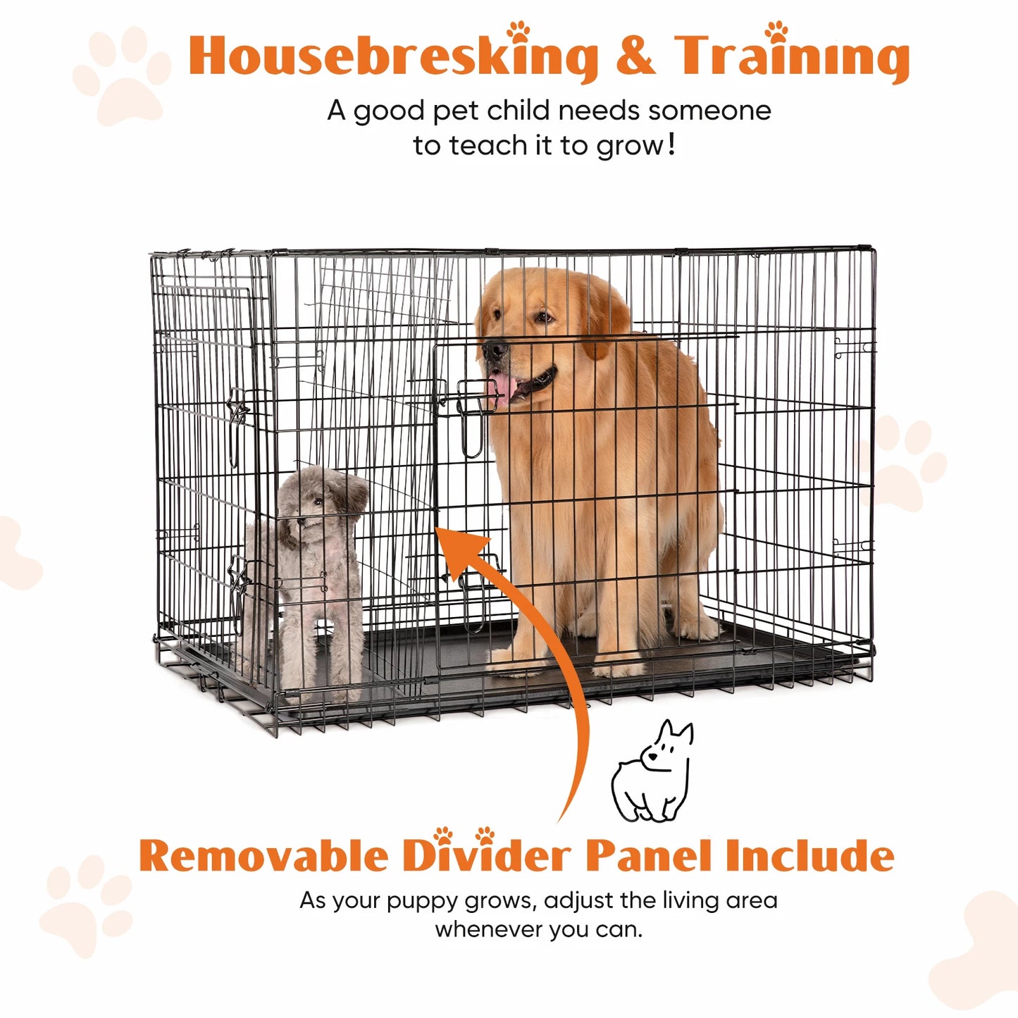 JHK Folding Double-Door Metal Dog Cage With Leak-Proof Pan