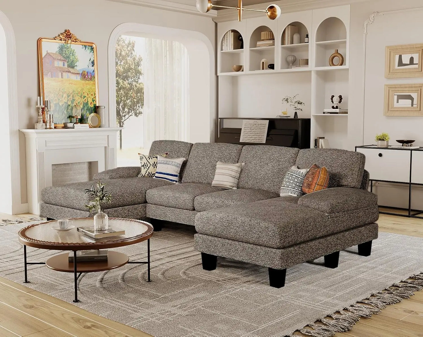 Sectional Sofa for Living Room U Shaped Couch Linen Fabric