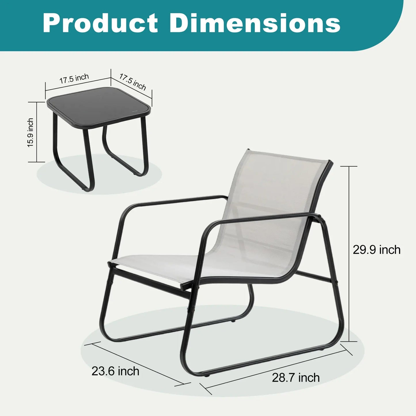 JHK 3-Piece Outdoor Patio Set With Table And Mesh Back