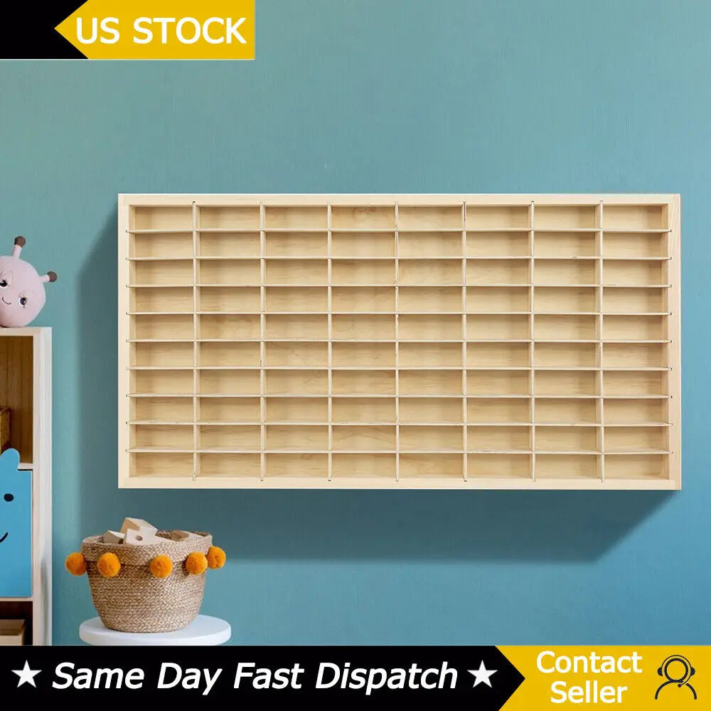 Wood Display Shelf For Diecast Cars, 80 Grid Storage