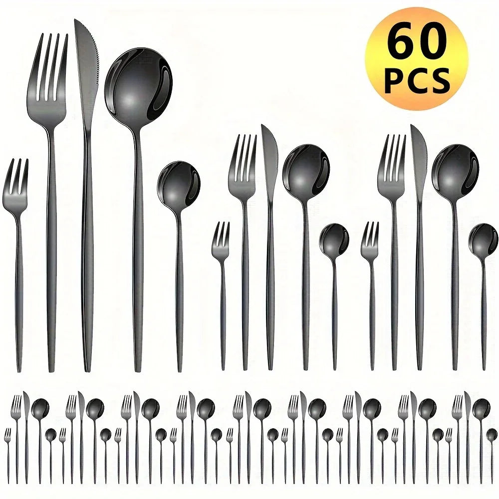 Dinnerware Luxe Golden 60pc Stainless Steel Cutlery Set Dishwasher Safe