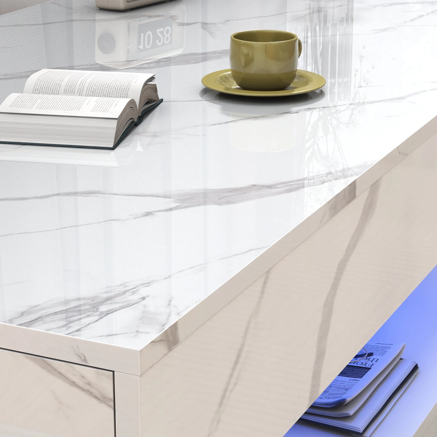 QiaoShiRen LED Coffee Table With Double Layer Storage Drawers