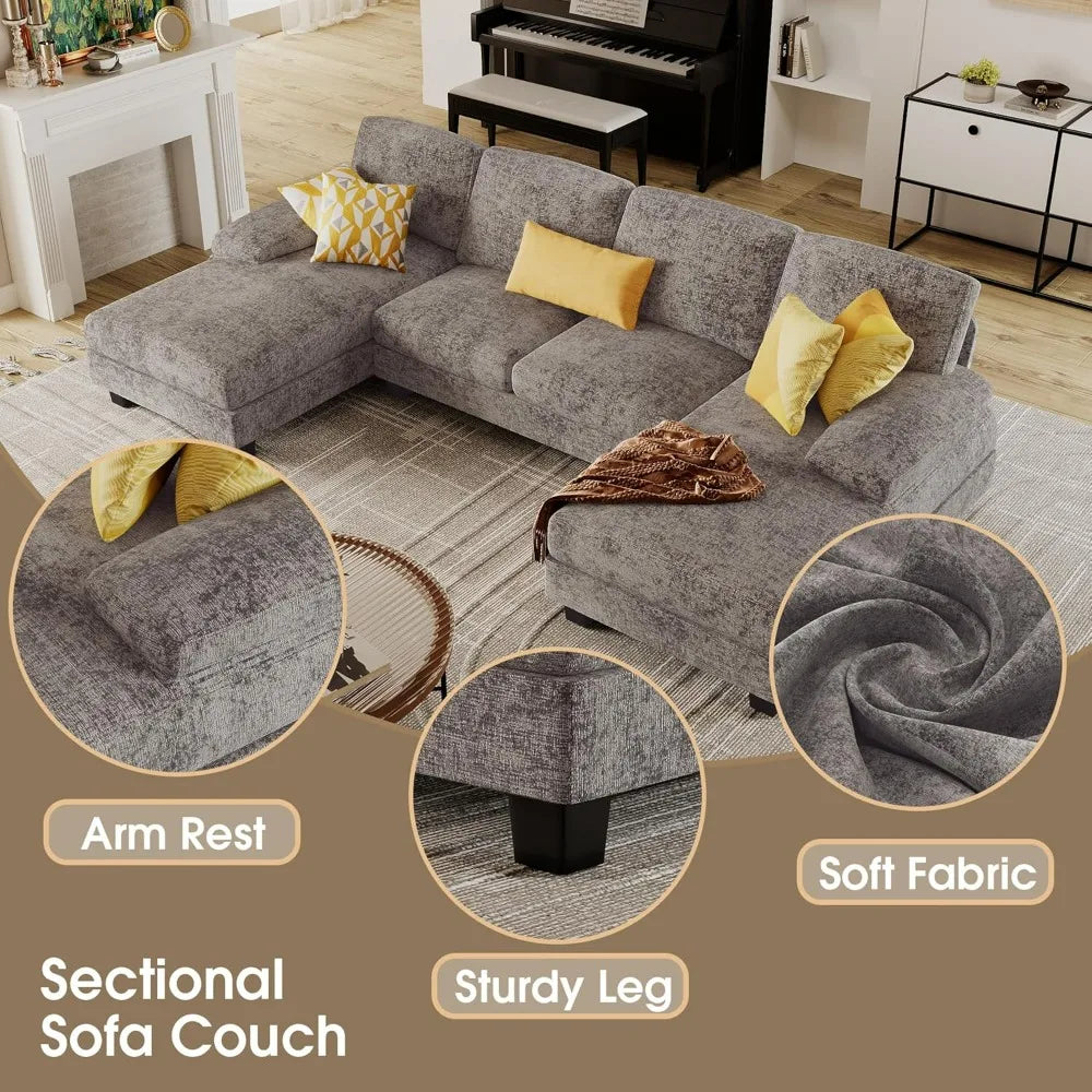 Sectional Sofa for Living Room U Shaped Couch Linen Fabric