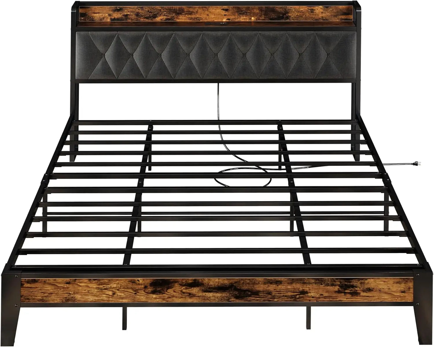 Storage Headboard Bed Frame With Outlets No Box Springs