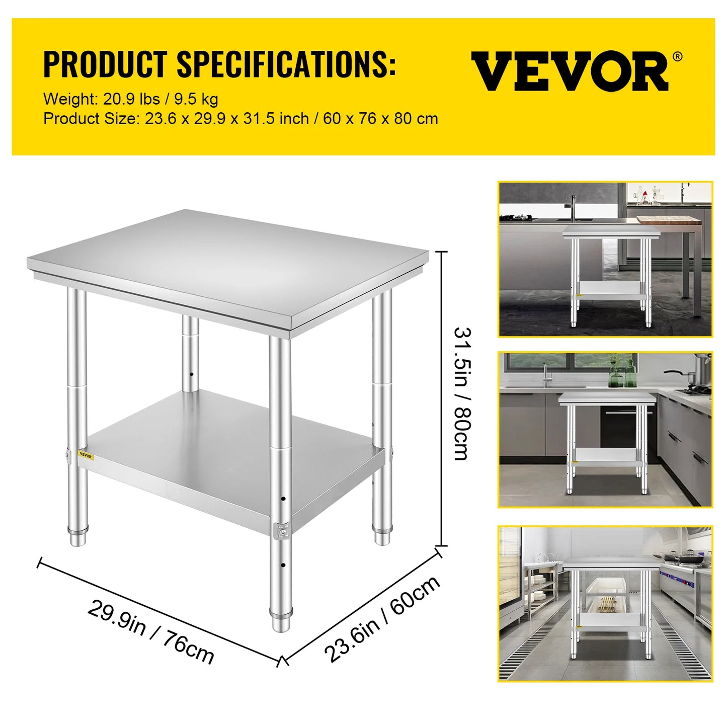 Stainless Steel Kitchen Work Bench With Undershelf For Commercial Catering