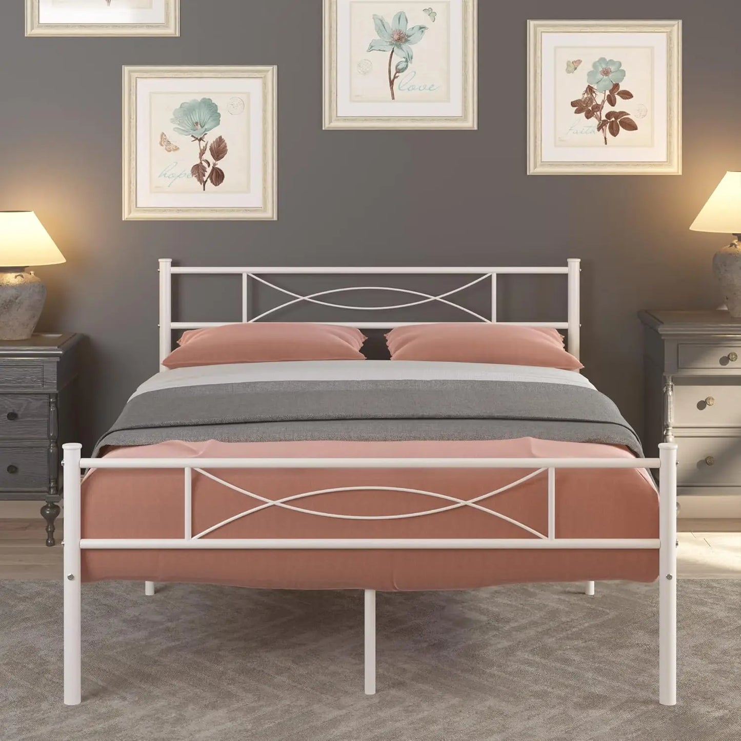 MERRONIX Bed Frame With Headboard And Metal Platform