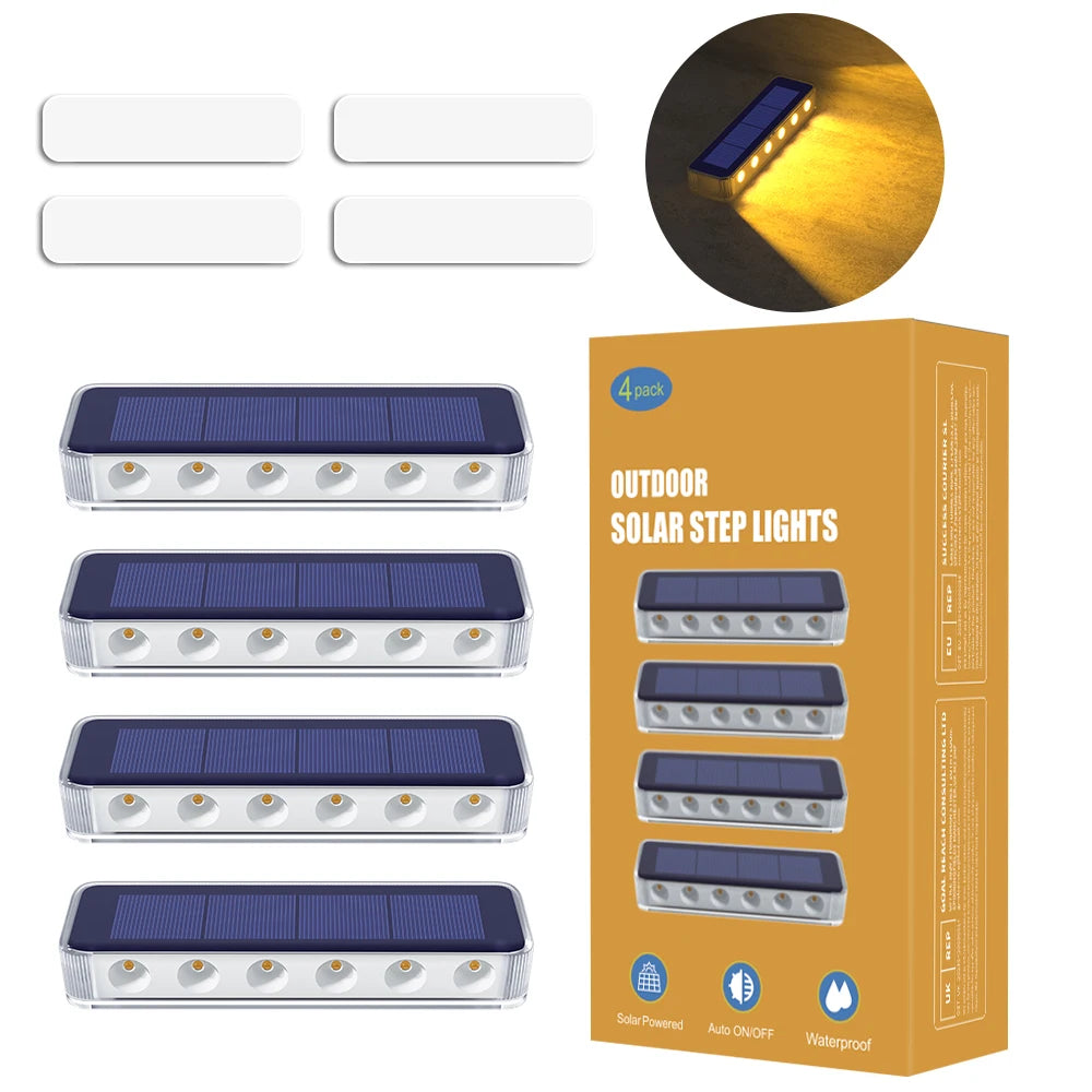 Outdoor Solar LED Step Lights 4 Pack IP68 Waterproof Walkway Garden