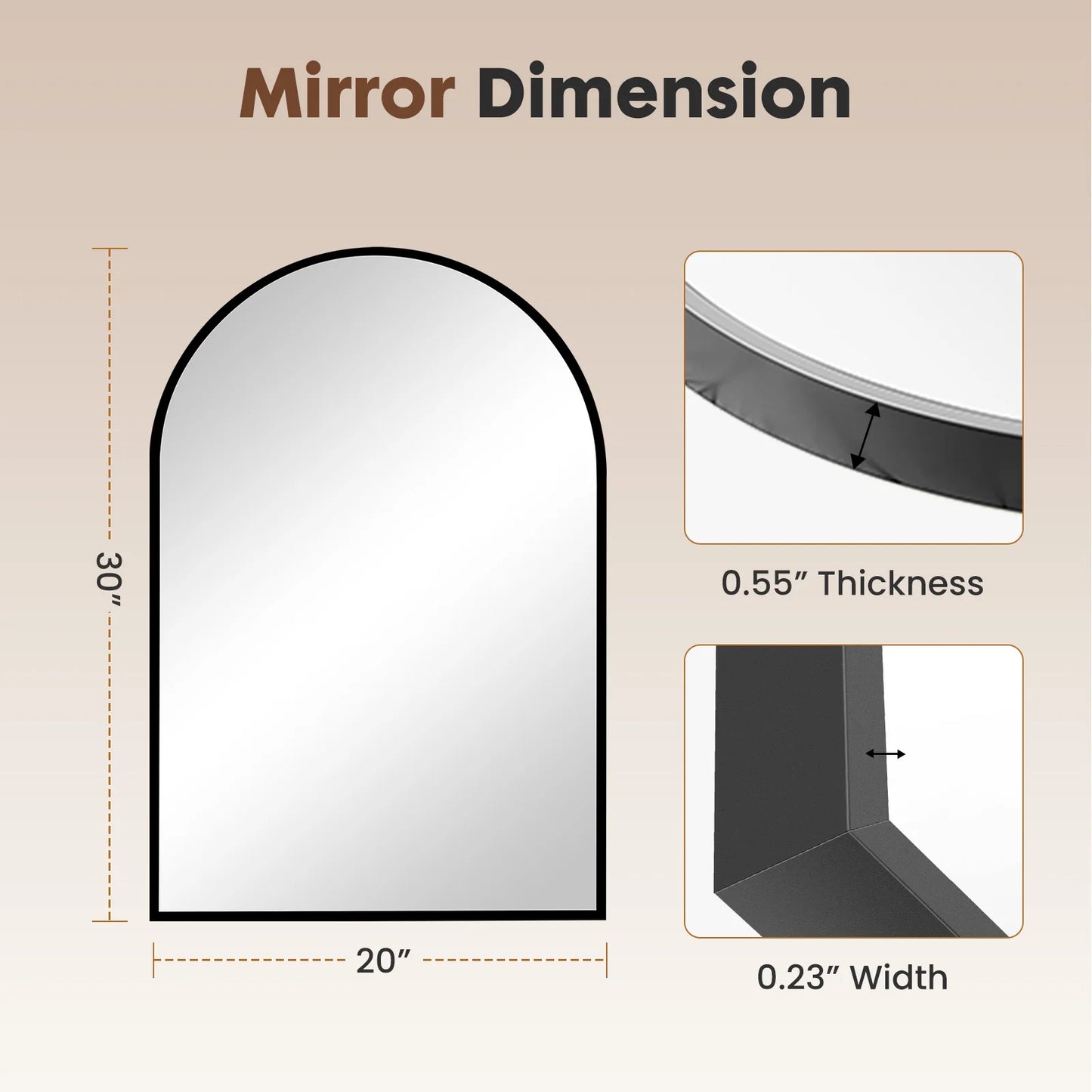 JHK Arched Metal Framed Wall Mirror For Bathroom And Bedroom