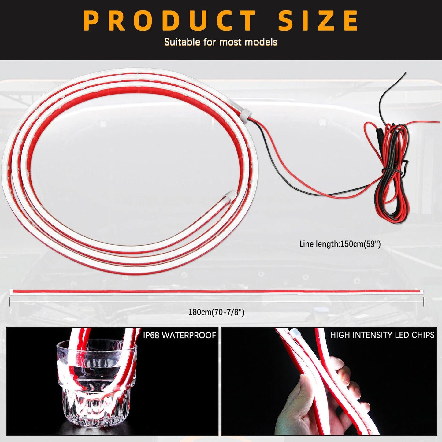 LED Car Hood Light Strip DRL Flexible Waterproof Decor