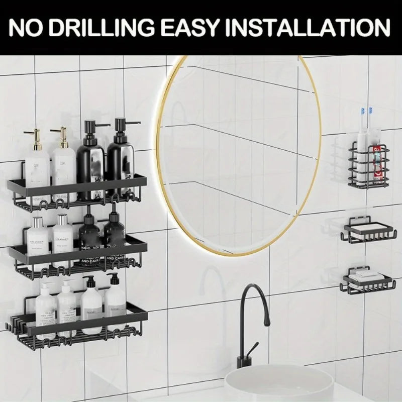 6 Pack Self Adhesive Shower Caddy Organizer Rack For Bathroom