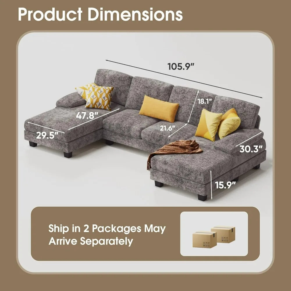 Sectional Sofa for Living Room U Shaped Couch Linen Fabric