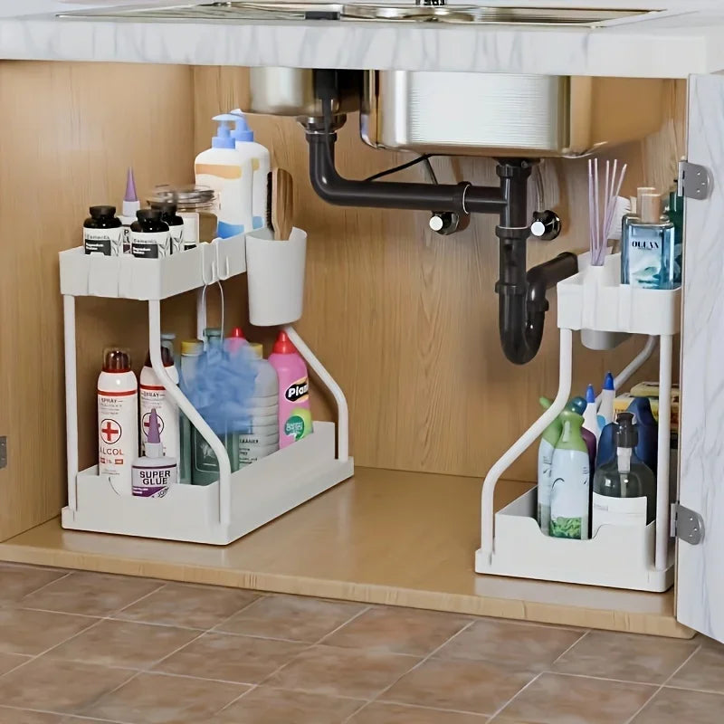 Space Saving 2 Tier Under Sink Organizer Pull Out Drawer