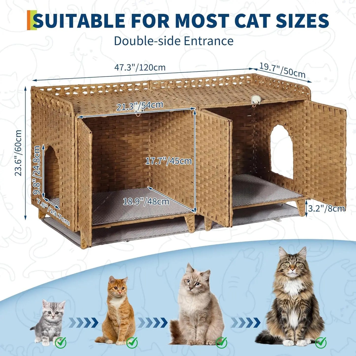 HiMISS Double Litter Box Enclosure for Two Cats in Rattan