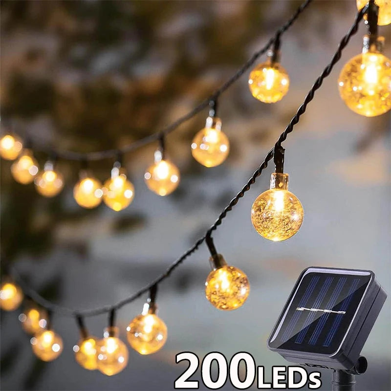 Solar String Lights Outdoor Fairy Crystal Garland 8 Modes Waterproof