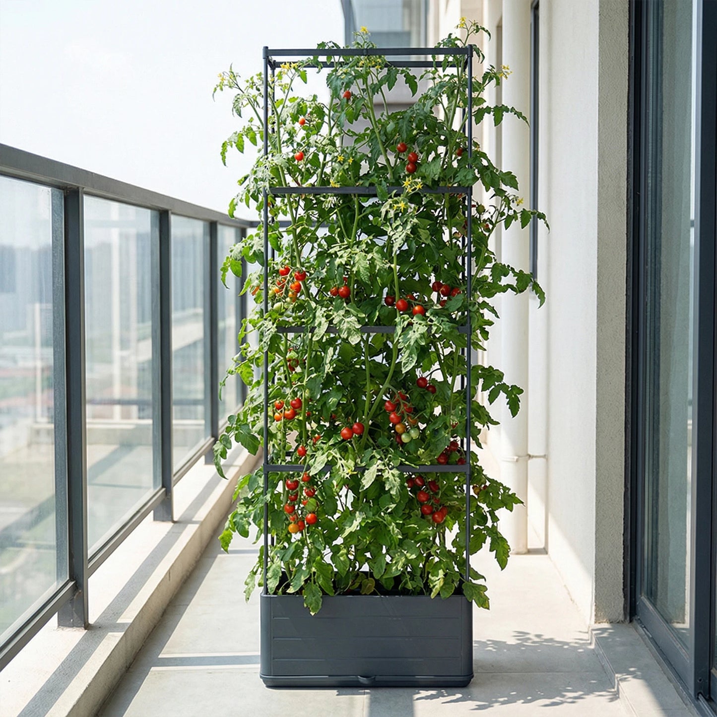 Raised Garden Bed Planter With Trellis For Self Watering Climbing Plants