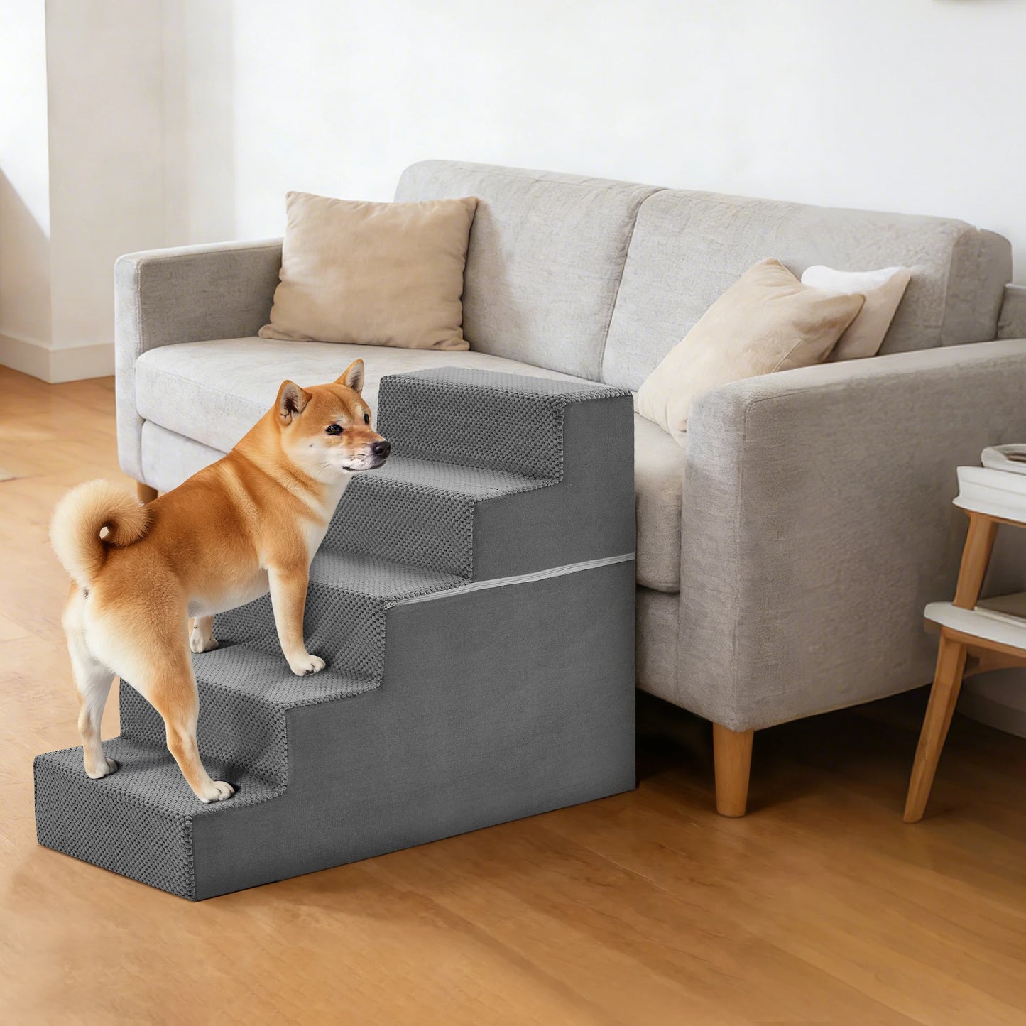 JHK Foam Dog Stairs 3-5 Step Right Angled Indoor Non Slip Ramp