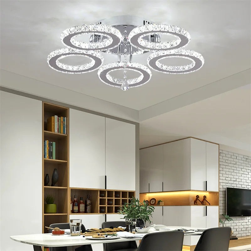 GreeLustr Modern Led Crystal Ring Pendant Ceiling Lamp