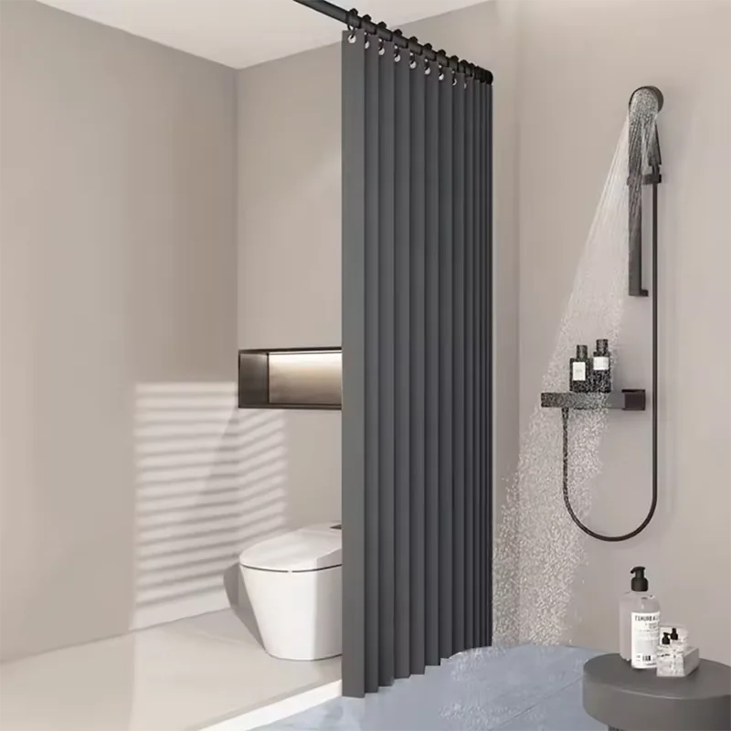 Foldable Magnetic Shower Curtain With 14 Hooks Polyester Privacy