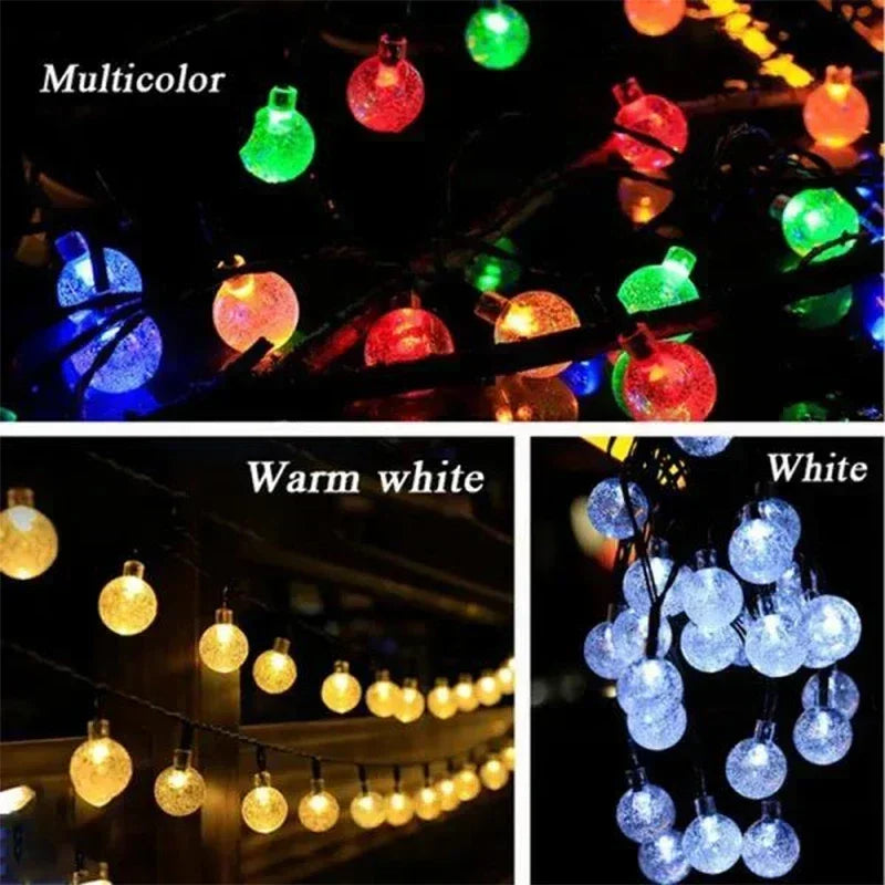 Solar String Lights Outdoor Fairy Crystal Garland 8 Modes Waterproof