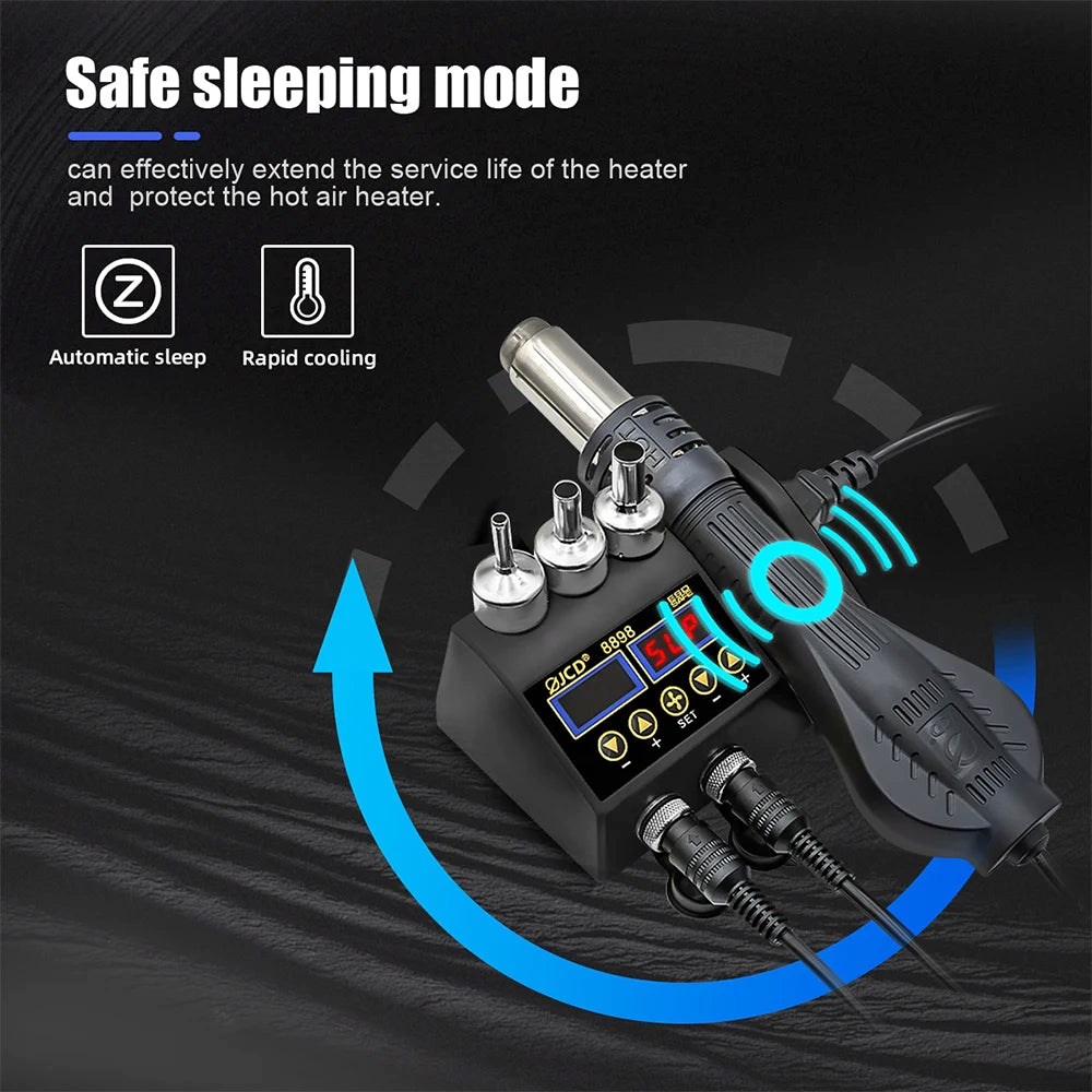JCD 8898 2-In-1 Soldering Station With Hot Air Rework