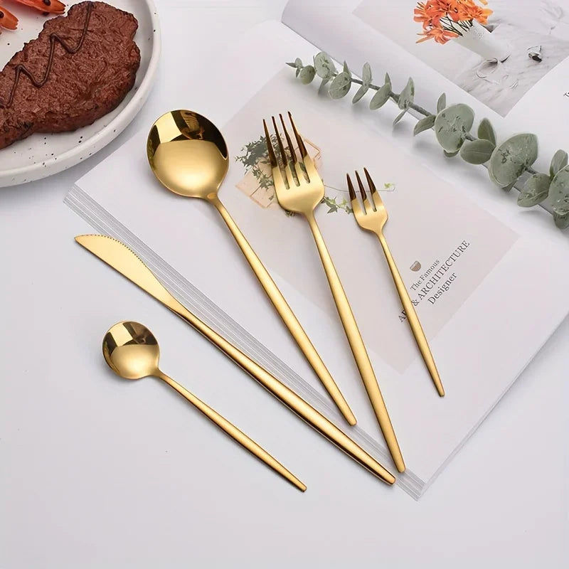 Dinnerware Luxe Golden 60pc Stainless Steel Cutlery Set Dishwasher Safe
