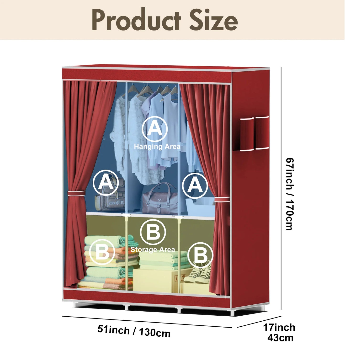 Portable Closet Wardrobe With Metal Frame And Nonwoven Cover