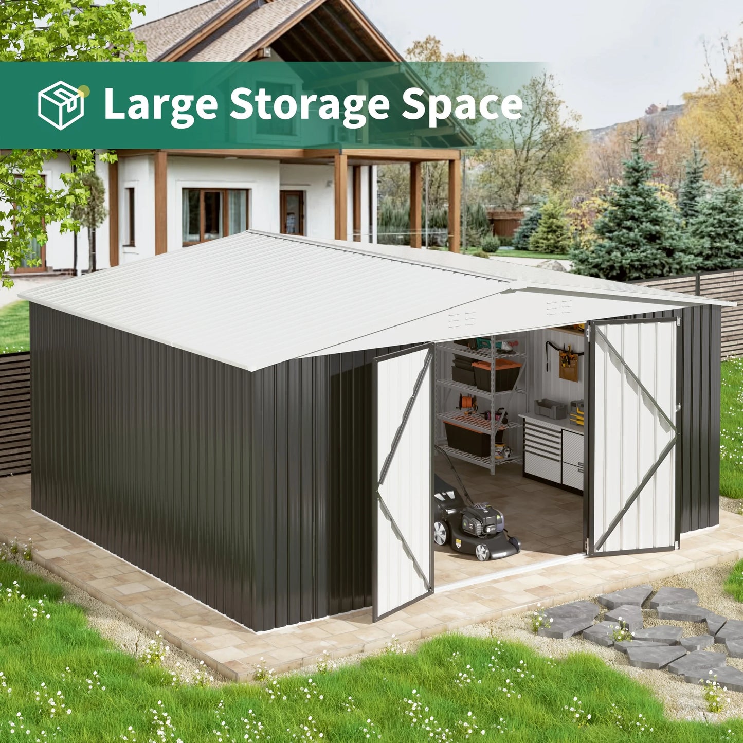 Polar Aurora Galvanized Steel Storage Shed With Lockable Hasp Door