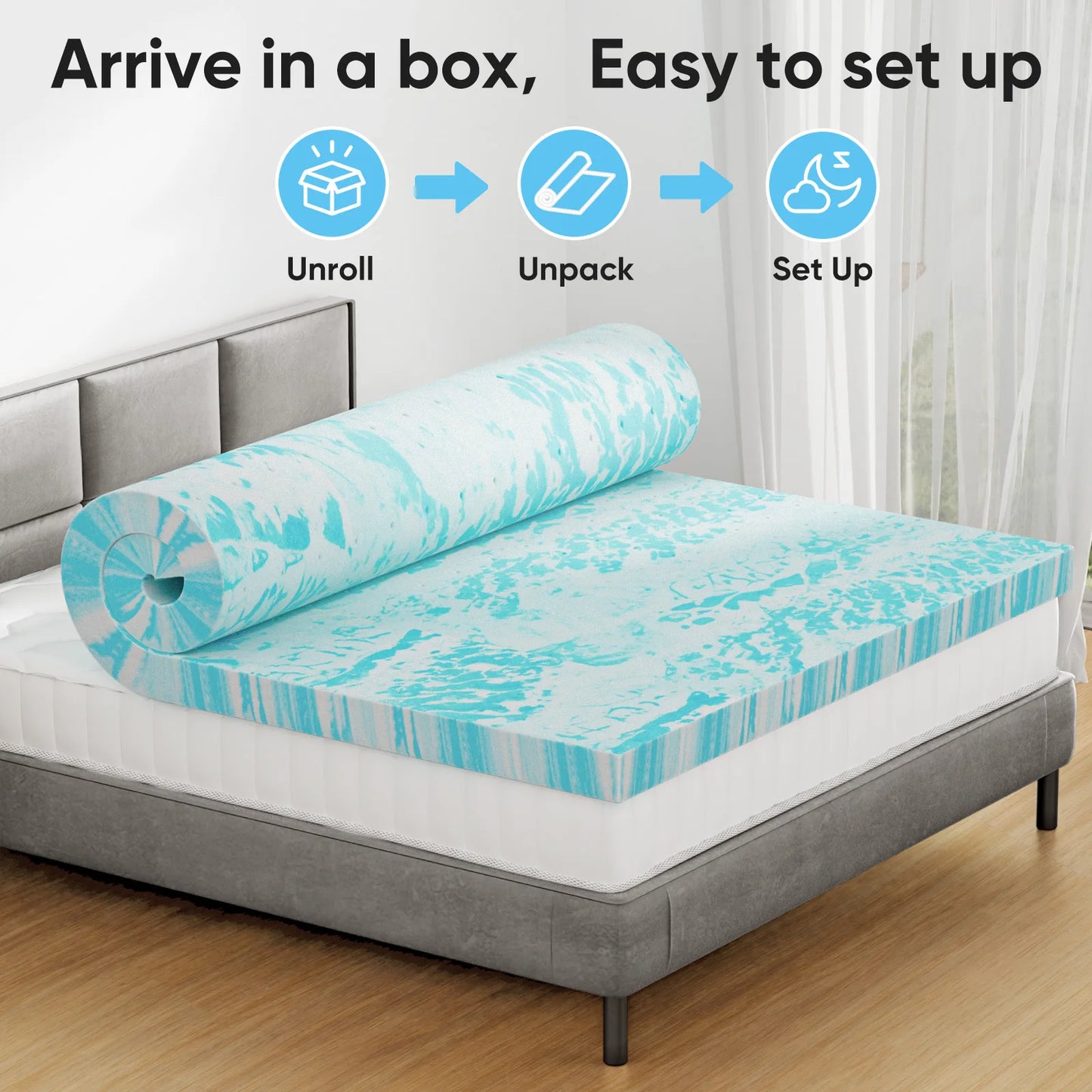 JHK Gel Memory Foam Mattress Topper Cooling Soft And Breathable
